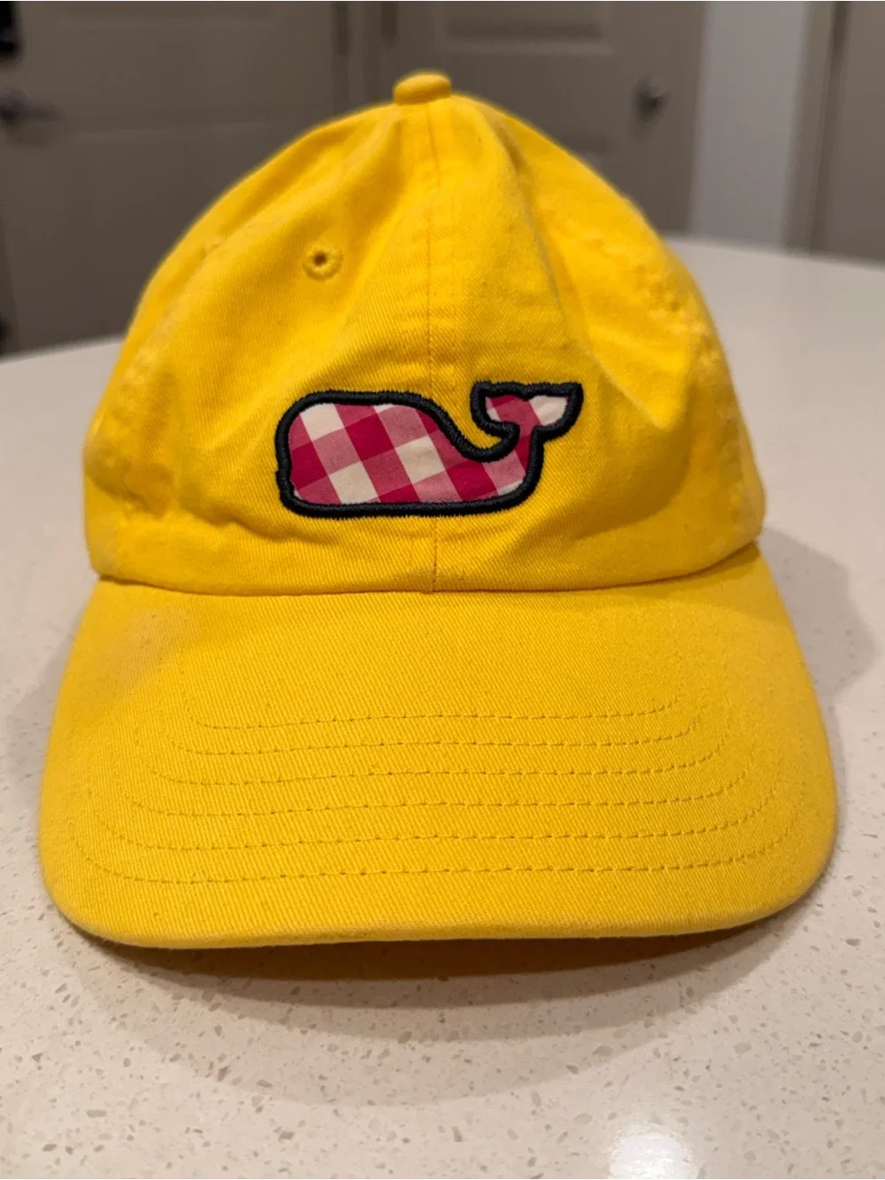 Vineyard Vines Yellow Gingham Whale Embroidered Baseball Cap Dad Hat OSFA